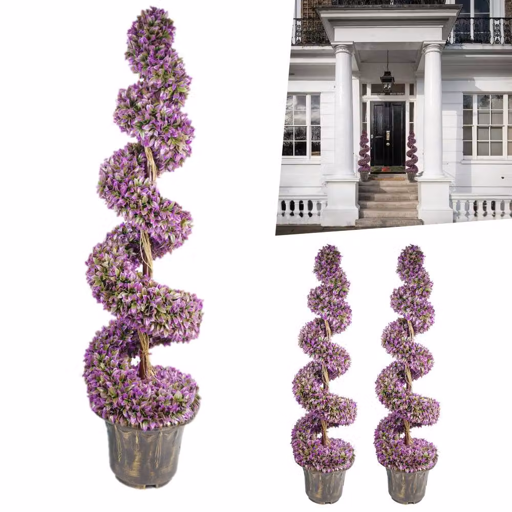 Pegdev Pair of Purple Artificial Boxwood Spiral Trees with Planters, Height: 120 cm – 5