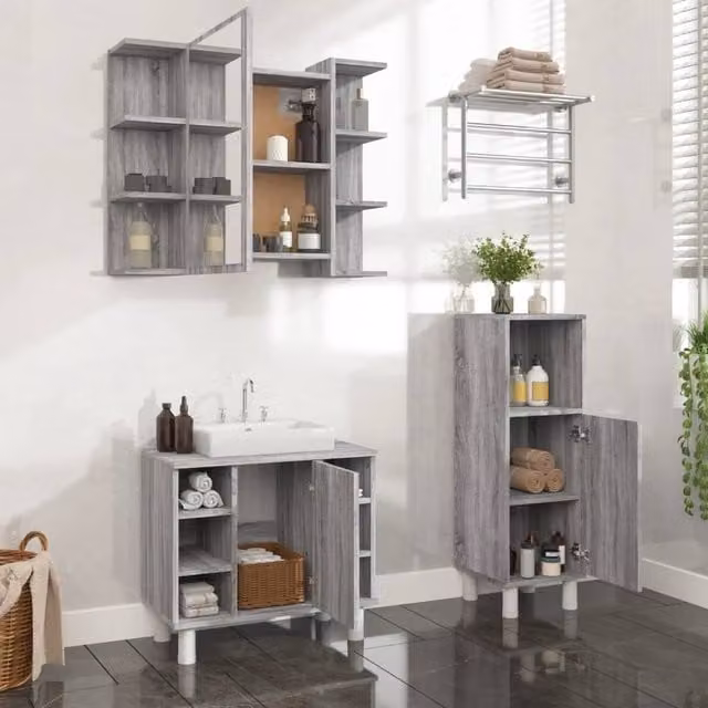 Berkfield Home 3 Piece Grey Sonoma Bathroom Cabinet Set in Engineered Wood – 1