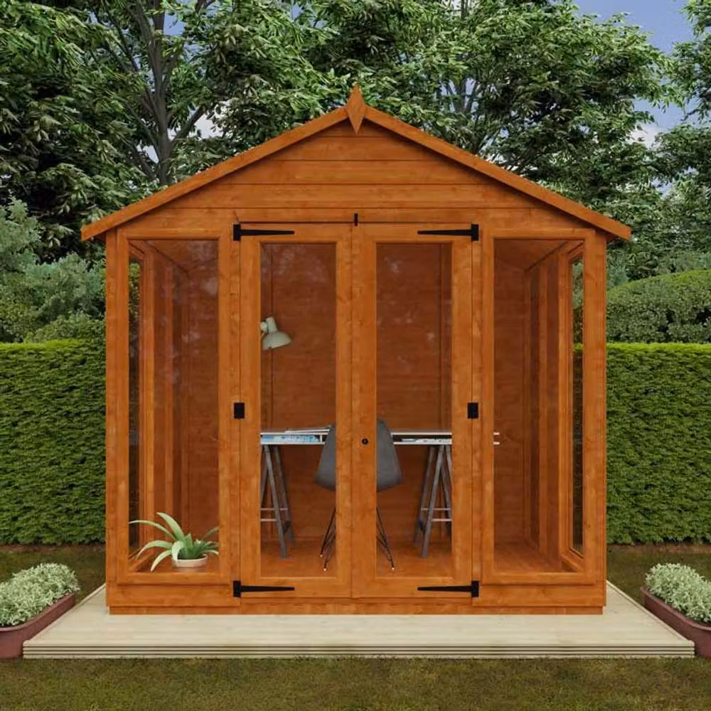Buttercup Farm Contemporary Summerhouse 12mm Wood Shed in Orange and Grey, L175 x W235 x H243.7 cm – 2