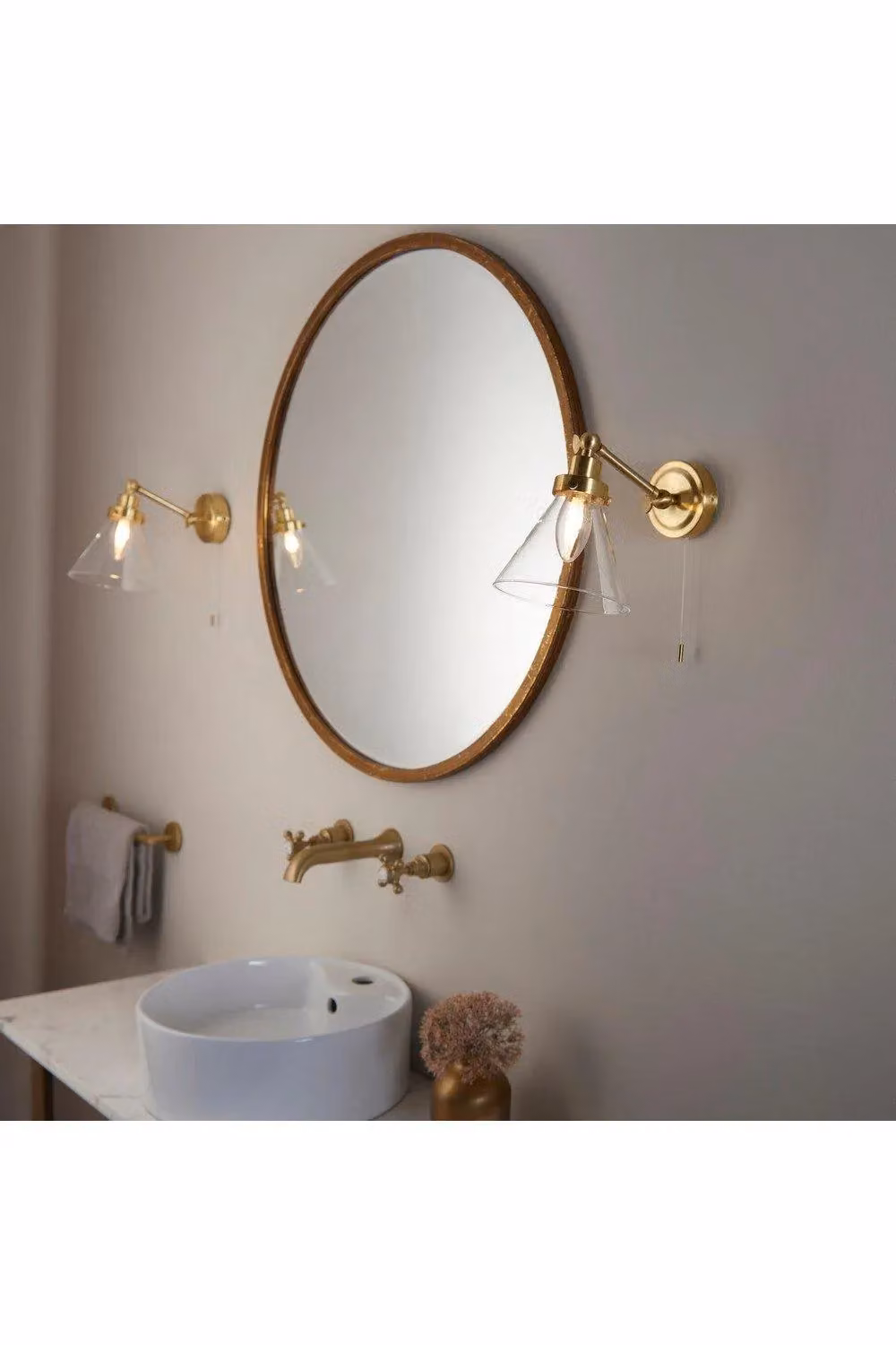 Netlighting Faraday Adjustable Dome Bathroom Wall Light with Pull Cord, Satin Brass and Transparent Glass Shade, Gold – 2