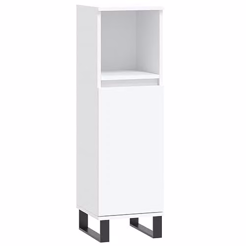 vidaXL White Freestanding Bathroom Cabinet with Hinged Doors and Open Shelf, W/D/H: 30 x 30 x 100 cm