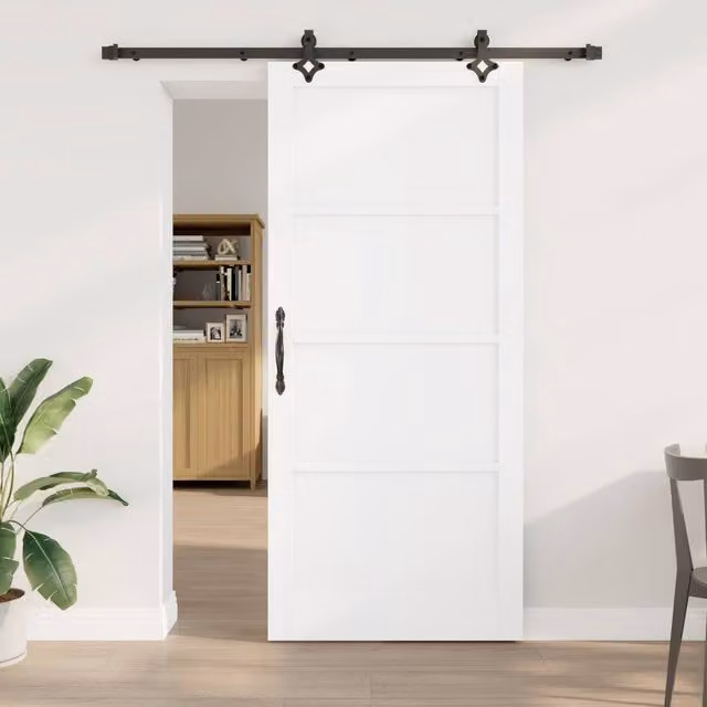 Berkfield Home Modern White Lacquered Sliding Wood Door with Hardware Set W: 93 cm, H: 211 cm – 1