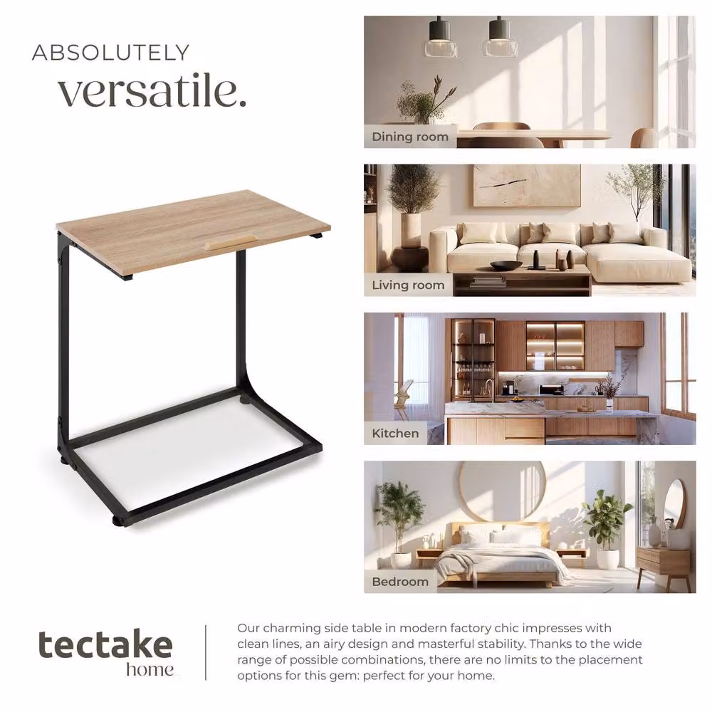 tectake Ruston Industrial Bedside Table in Light Oak and Brown – 5