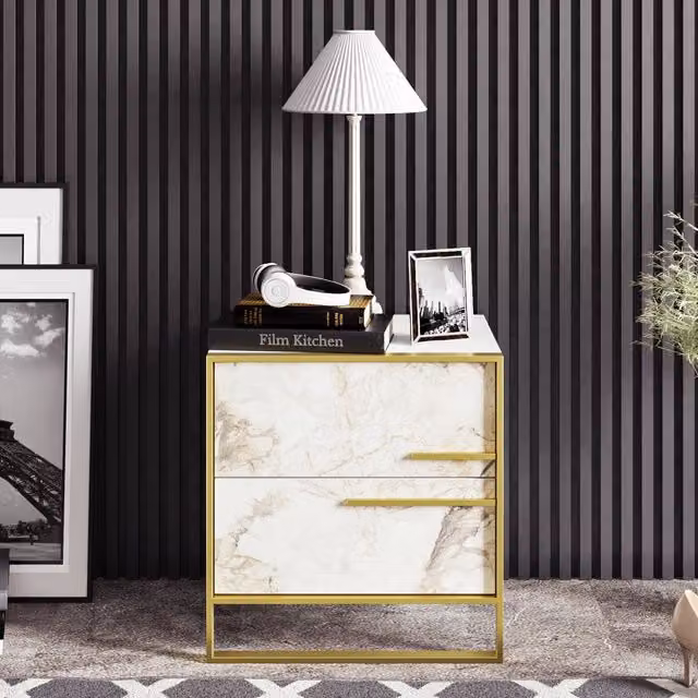 Decorotika Polka Bedside Table in White and Gold