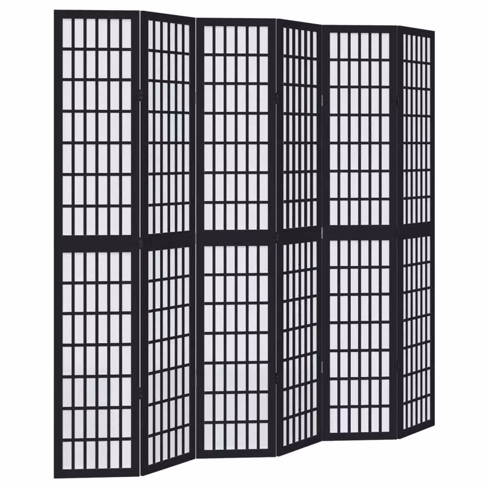 Berkfield Home 6 Panel Black Solid Wood Paulownia Room Divider – 2