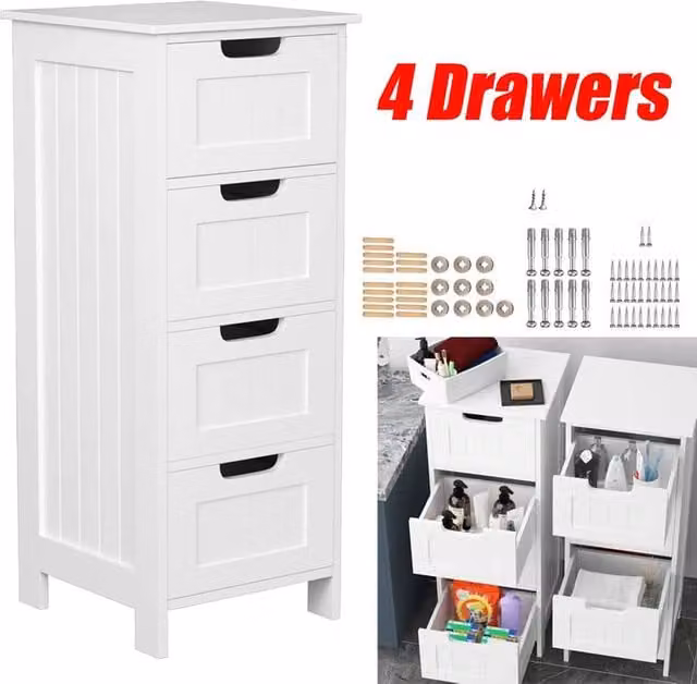SPETLEK Modern 4 Drawer Freestanding Cabinet in White Matt MDF – 1