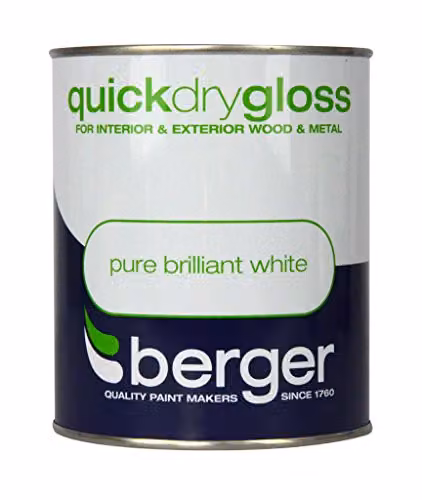 Berger Quick Dry Gloss Water Based Wood Paint in Brilliant White, 750ml