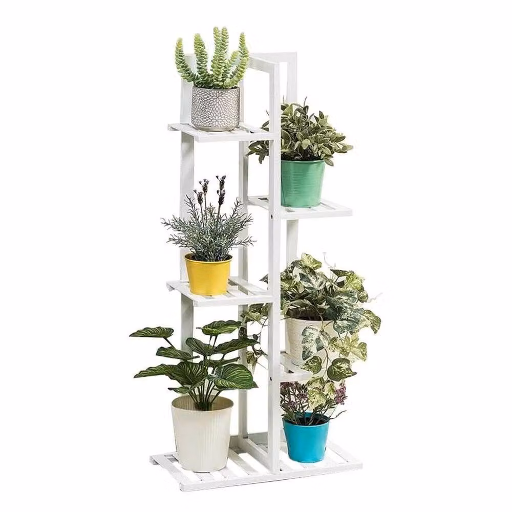 FORGEVIO White 5 Tier Wooden Plant Stand for Flower Pots, H 103 cm x W 45 cm x D 22 cm – 2