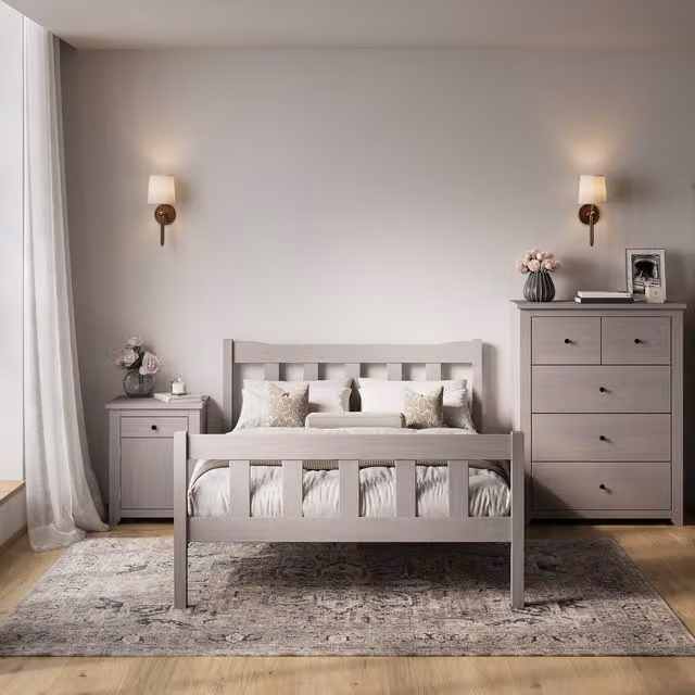 LPD Home Havana Modern Bed Frame in Grey, Solid Pine Wood, 180 x 200 cm