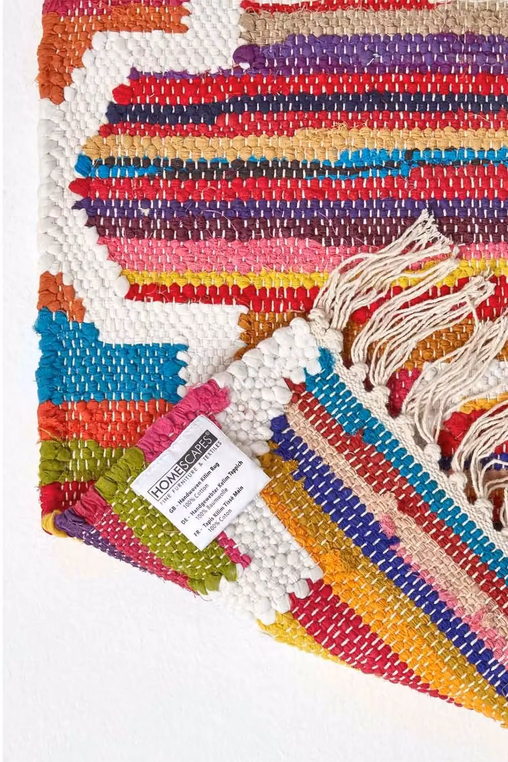 Homescapes Amsterdam Handwoven Cotton Chindi Kilim Pattern Rug, Multicolour and White, W: 120 cm, L: 170 cm – 5