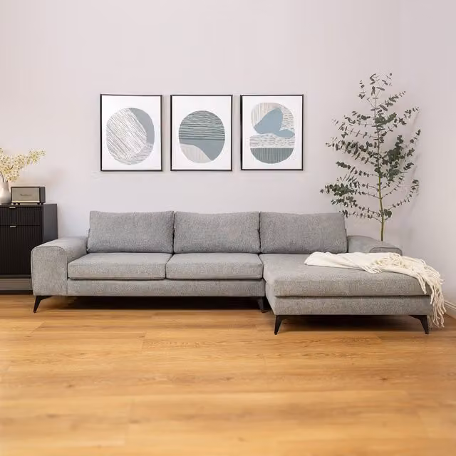 Abakus Direct Venice L-Shape Corner Sofa with Extra Wide Arms in Grey Fabric