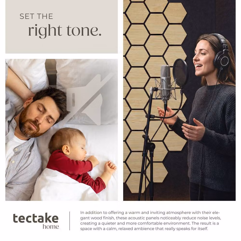tectake Sound-Absorbing Acoustic Felt Panels in Light Oak Wood Look – 4