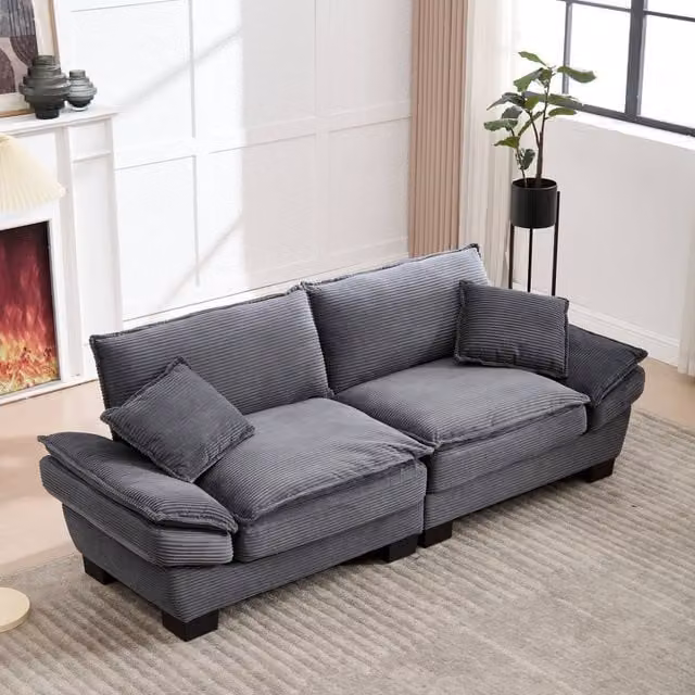 Direct Wicker Modern Oversized 2 Seater Upholstered Loveseat Couch in Dark Grey