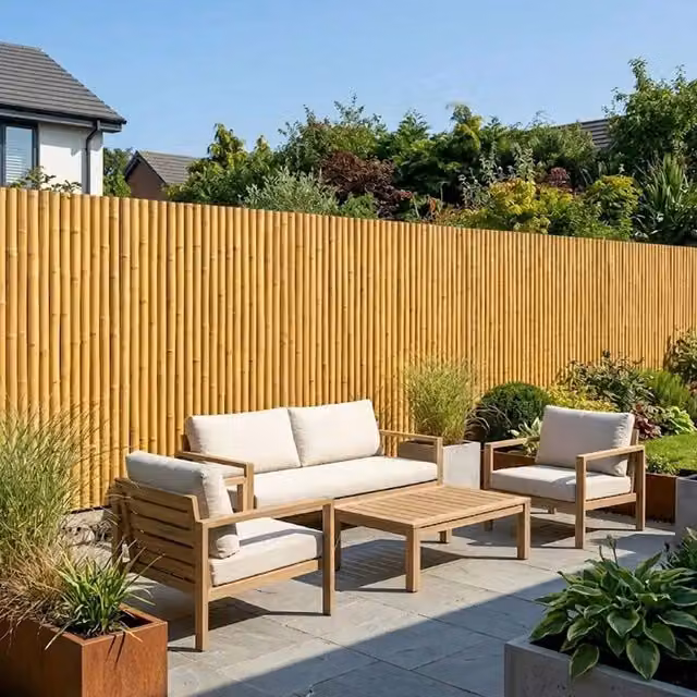 Jumbo Full Round Bamboo Cane Screening Roll in Natural Brown and Beige, W/H: 150 cm x 1 m