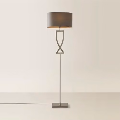 ValueLights Katniss Modern Silver Chrome Floor Lamp with Grey Oval Fabric Shade and LED Bulb