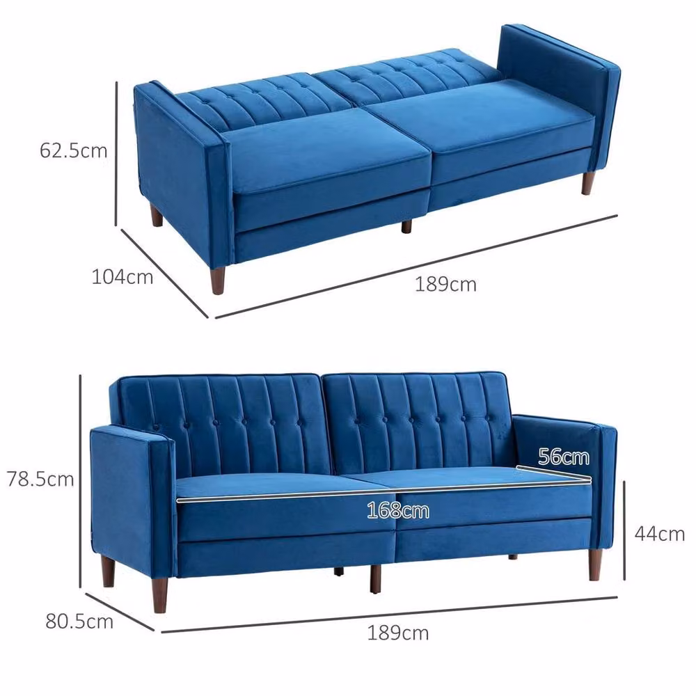 FORGEVIO Convertible Velvet-Touch Tufted Sofa Bed in Blue – 2