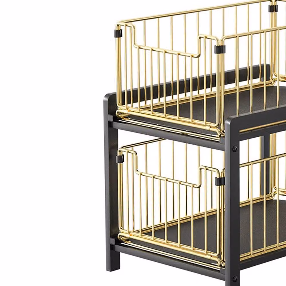KORVIXA Black and Gold 2-Tier Metal Under Sink Organizer Shelf, W/D/H: 50 x 50 x 50 cm – 2