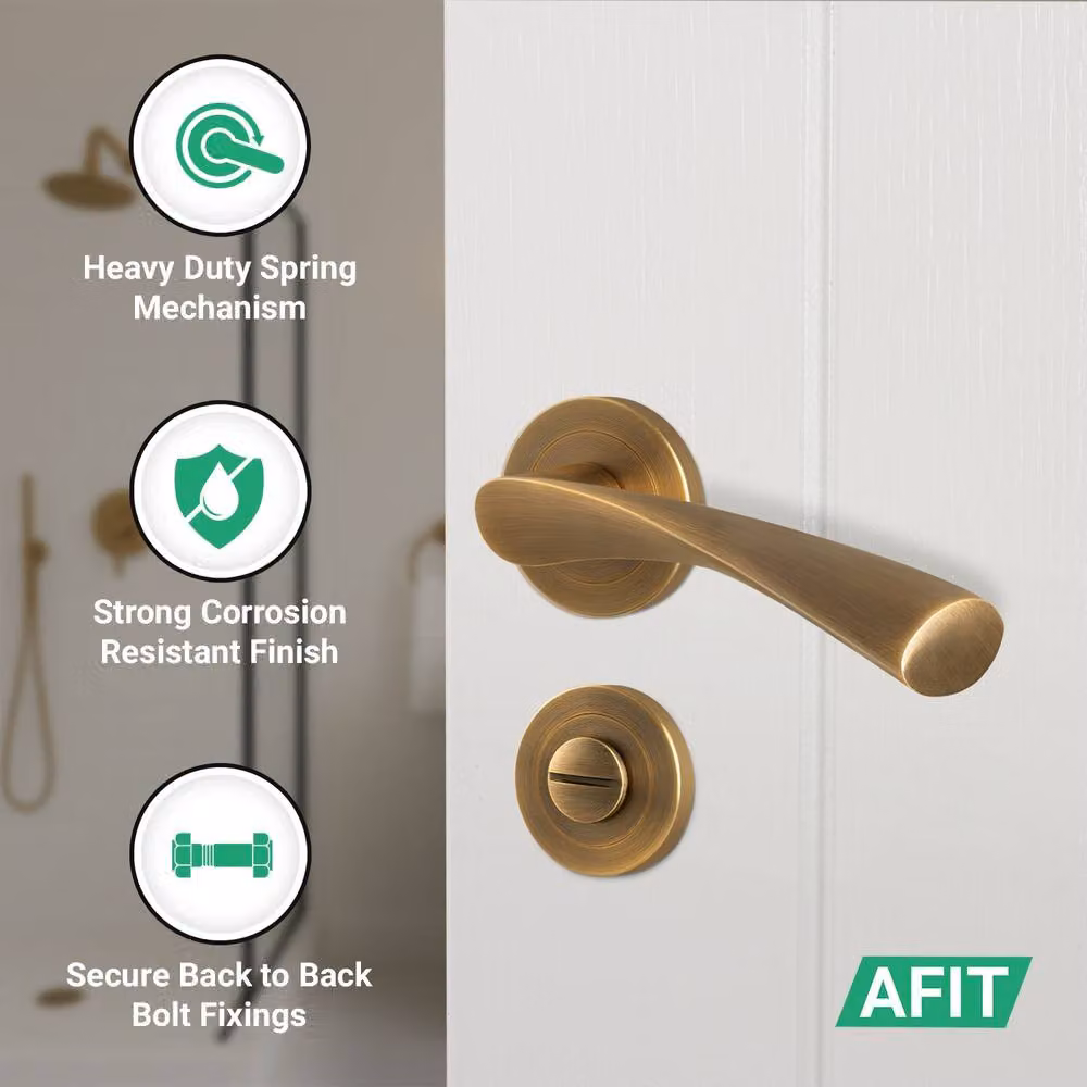 AFIT Antique Brass Bathroom Door Handle Rose with WC Lock in Bronze, 1 Pair – 3