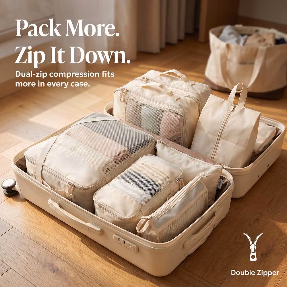 Lugg 8 Piece Compression Packing Cube Suitcase Organiser Set in Beige – 2