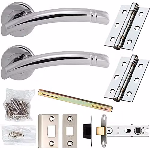 Loops Chrome Modern Curved Ring Bar Door Handle and Latch Pack