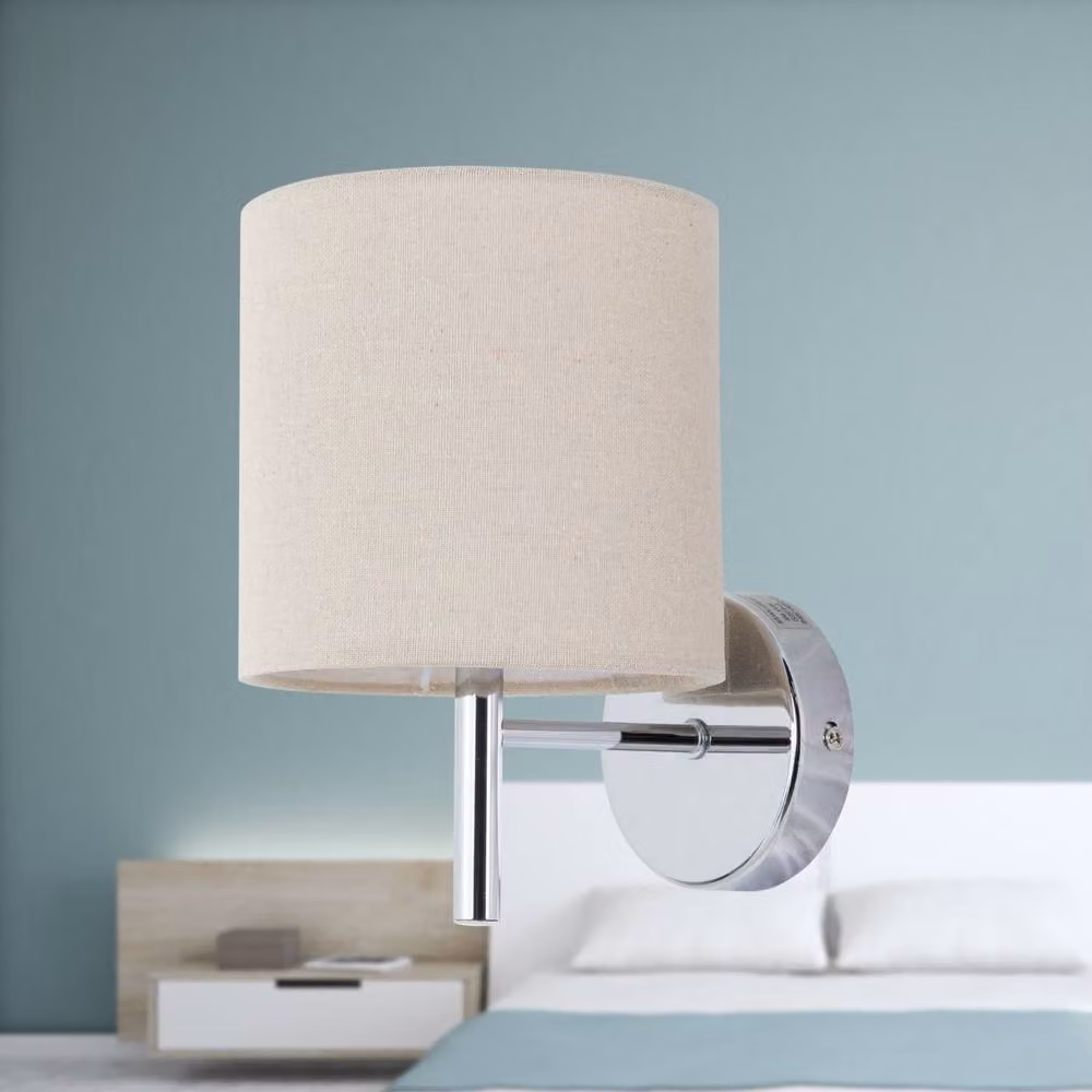 First Choice Lighting Brea Set of 2 Chrome Wall Lights with Silver Fabric Shades – 2