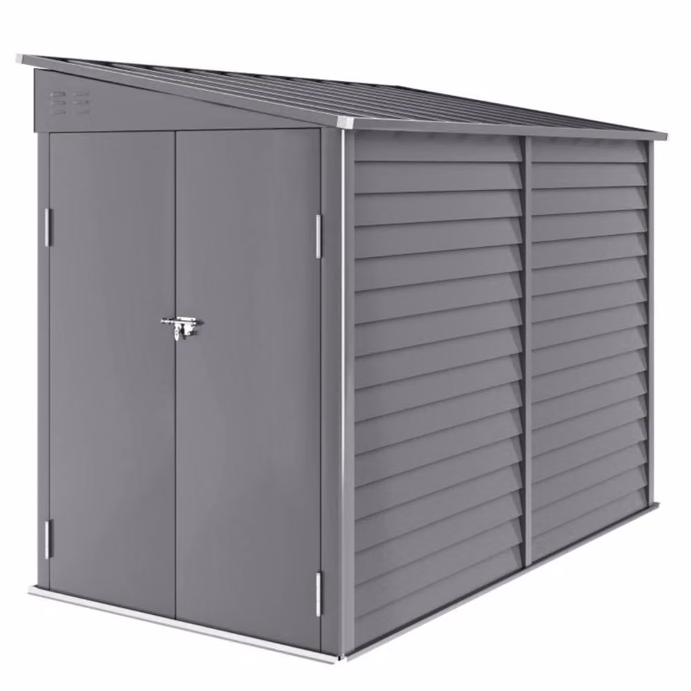 STILVORA Grey Galvanised Steel Lean-to Pent Garden Shed with Lockable Door – 3