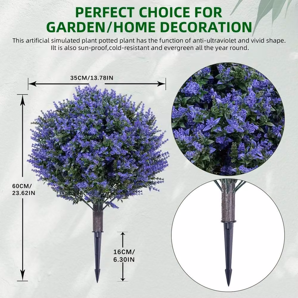 VOGREX 2-Piece Purple Artificial Lavender Round Topiary Ball Trees – 2