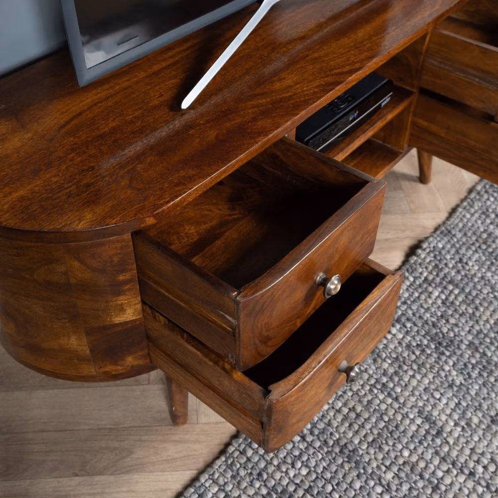 Elm Home And Garden Mid Century Mango Wood TV Unit in Brown with 4 Drawers, H46 x W110 x D35 cm – 6