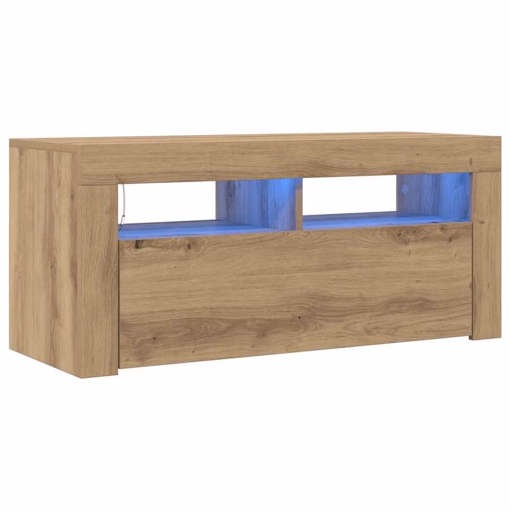 Berkfield Home Artisan Oak TV Cabinet with LED Lights, Brown, W/D/H: 90 x 35 x 40 cm – 3