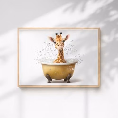 60 Second Makeover Baby Giraffe Animal Print Paper Poster, Multicolour, W: 21.0 cm, H: 29.7 cm