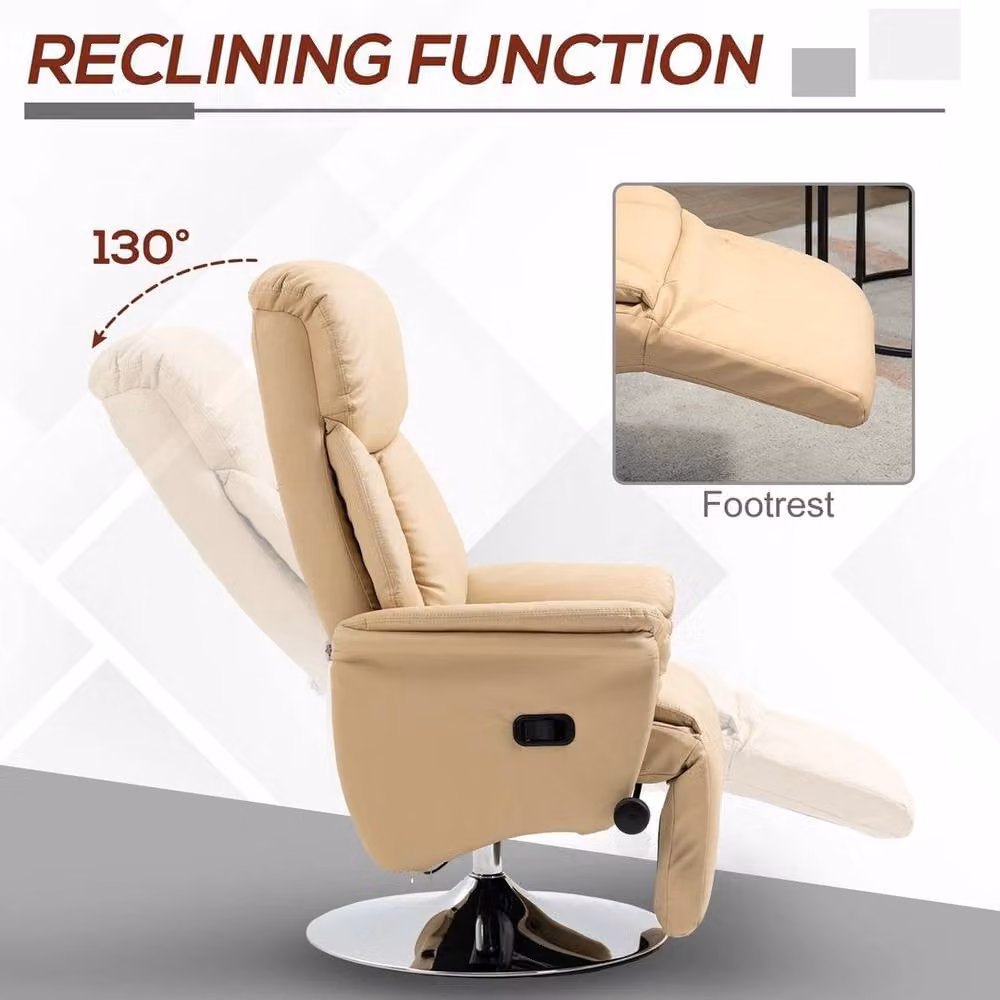 EONLION Adjustable Swivel Recliner with Footrest in Beige Synthetic Leather – 3