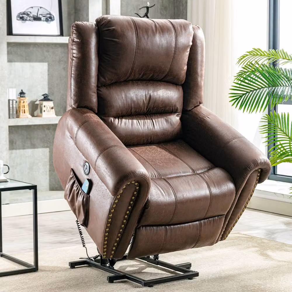 Rolipo Brown PU Leather Heated Massage Recliner Chair with Cup Holders – 8