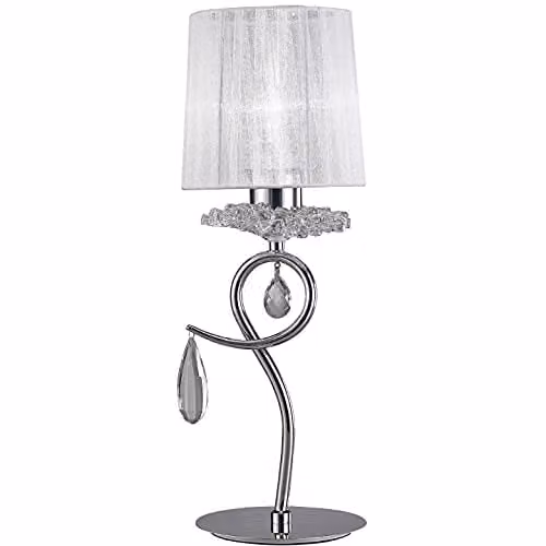 Netlighting Louise Table Lamp with White Shade, Chrome and Crystal Finish – 1