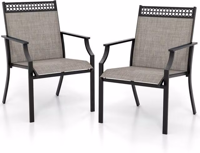 Costway Set of 2 Brown Metal Outdoor Patio Dining Chairs – 1