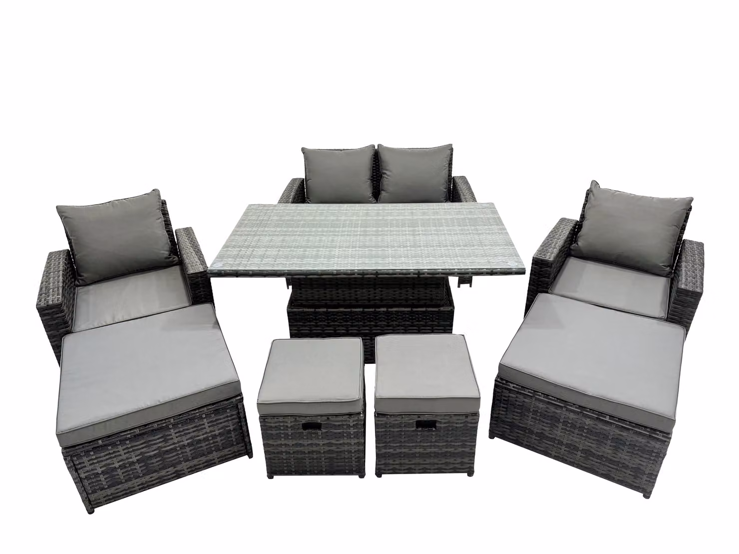 Fimous 8 Seat Outdoor Love Sofa Set with 4 Stools in Dark Grey Rattan and Metal Garden Furniture – 2