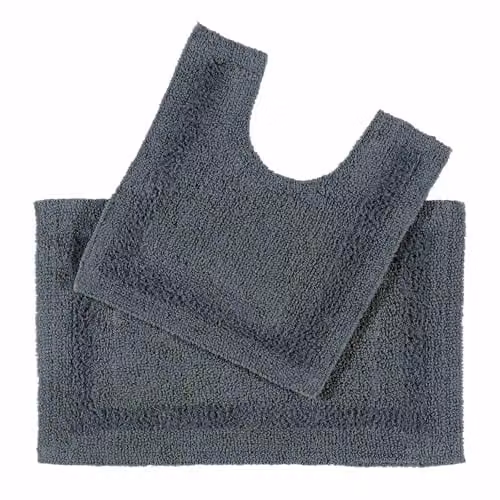 Homescapes Luxury 2 Piece Cotton Bath Mat and WC Pedestal Mat Set in Grey – 1