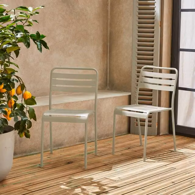sweeek Pair of Stackable Powder Coated Steel Garden Chairs in Beige
