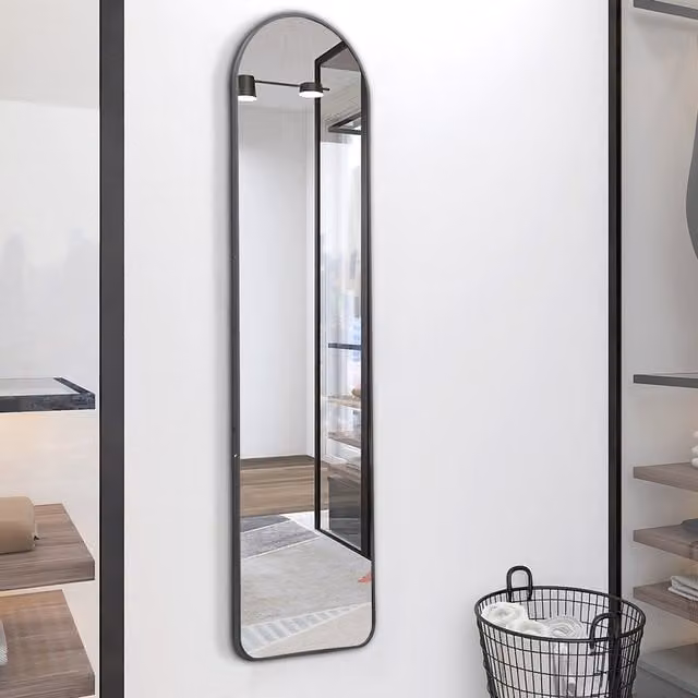 Livingandhome Modern Arched Metal Full Length Freestanding Mirror in Black, Height: 150 cm