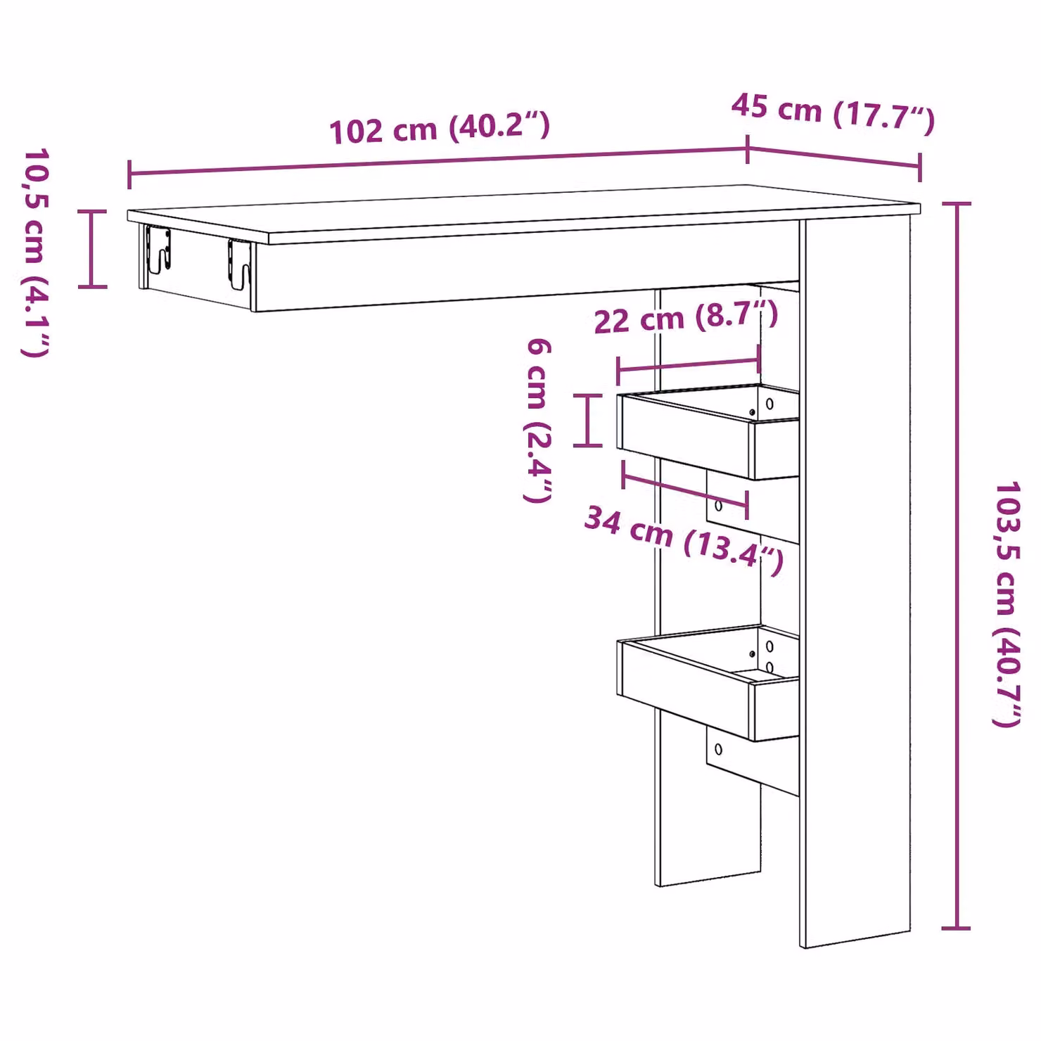 Berkfield Home Black Oak Drop Leaf Wall Bar Table, W/D/H: 102 x 55 x 103.5 cm – 7
