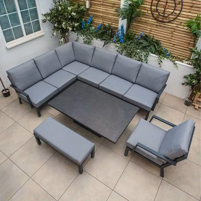 Bracken Outdoors Miami Deluxe Aluminium Rectangular Garden Set with Adjustable Table, Armchairs and Bench in Anthracite Grey
