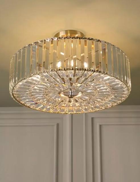Laura Ashley Fernhurst Semi Flush Ceiling Light in Antique Brass with Crystal and Glass