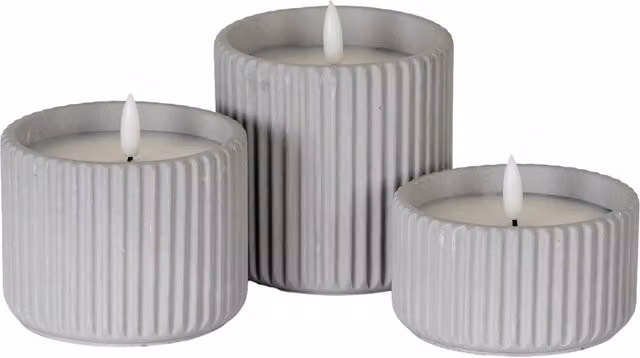 KDMK Luxe Collection Natural Glow Chalk Ribbed Small LED Candle in White