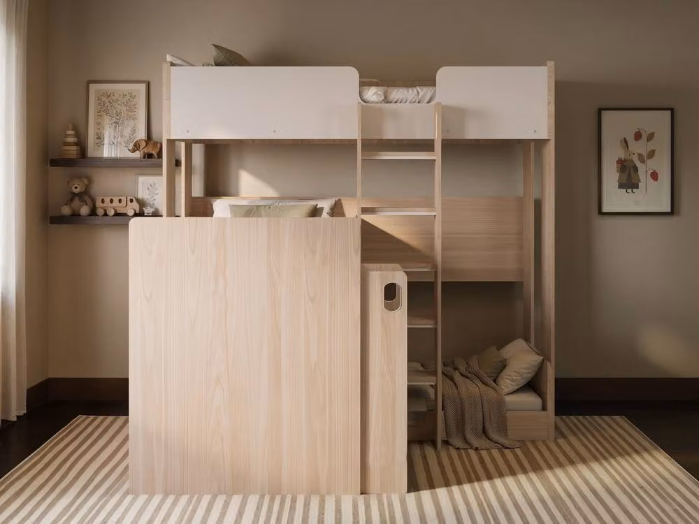 Flair Bode Triple Sleeper Bunk Bed in Oak with Stairs and Side Compartments, W/D/H: 90 x 190 cm – 2