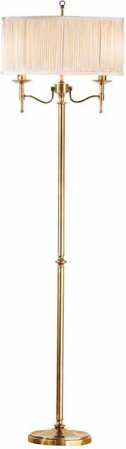 Loops Luxury Classic Twin Arm Feature Floor Lamp in Antique Brass with Beige Organza Shade