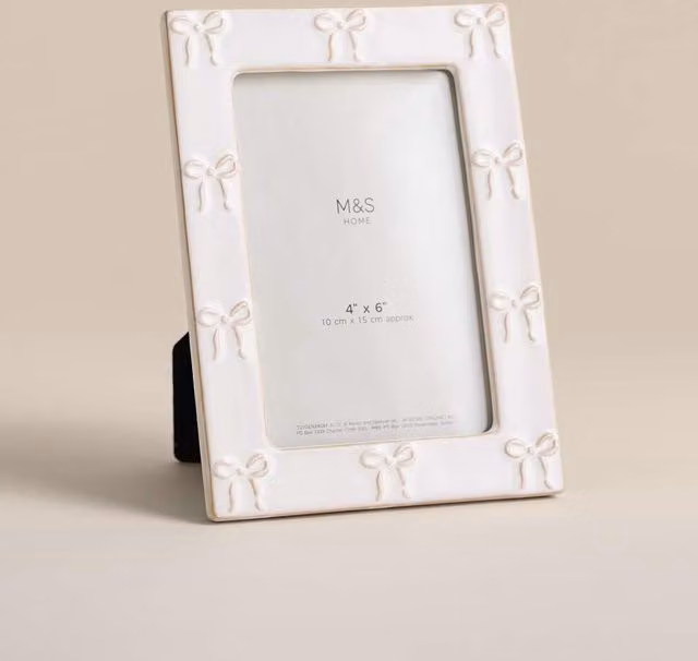 M&S Ceramic Rectangular Single Tabletop Photo Frame, White, 10 x 15 cm