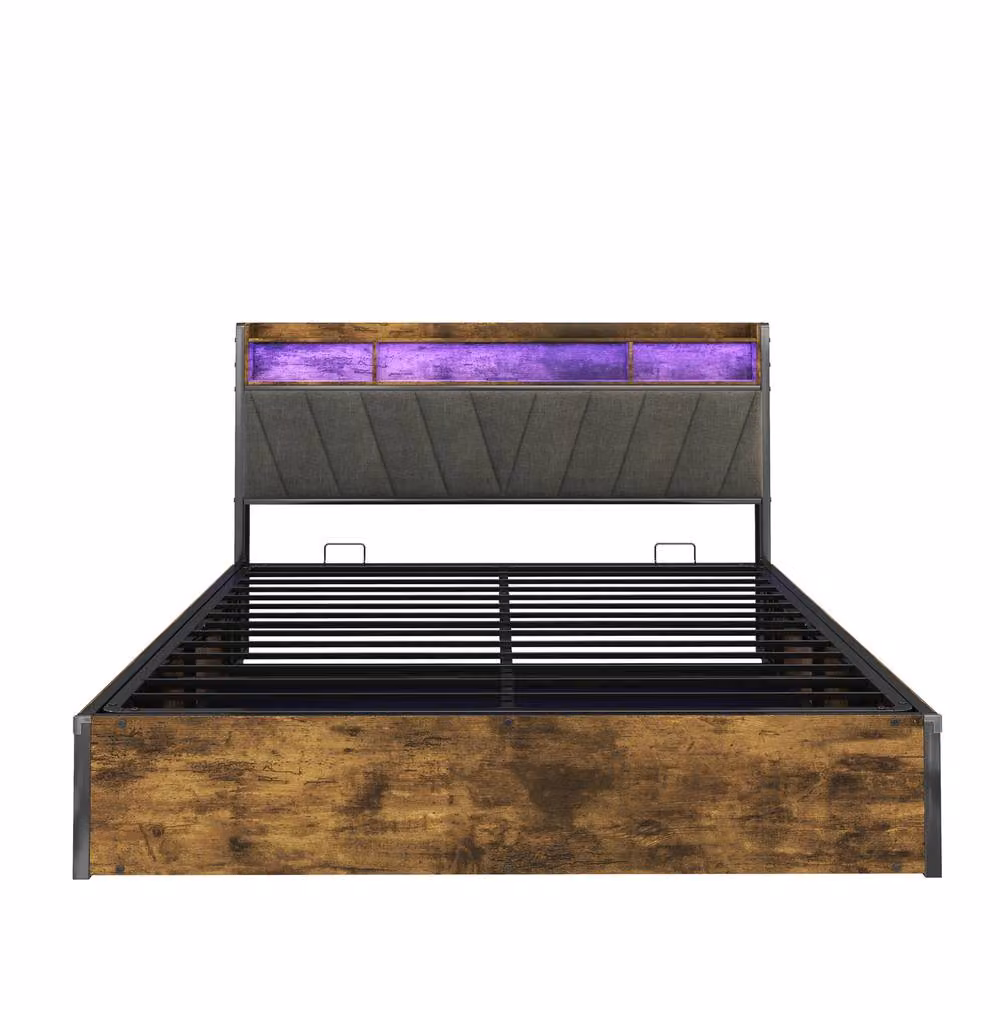 STILVORA King Size Ottoman Bed with LED Lighting, USB Charging Ports and Underbed Storage, Multicolour Fabric and Wood Construction, W/D/H: 180 x 200 x 109 cm – 7