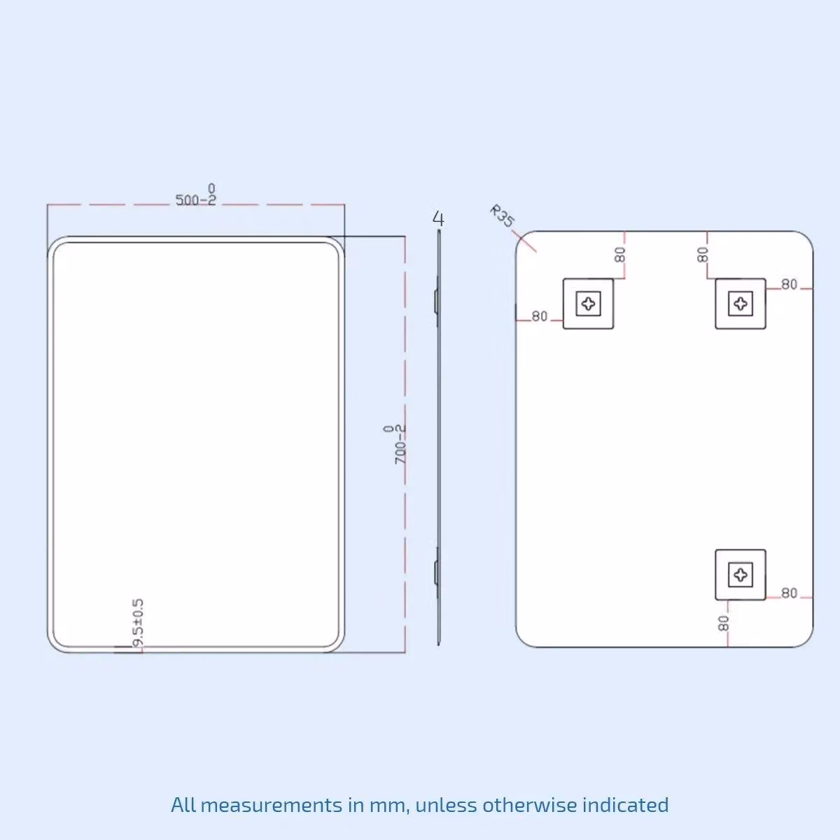 Nes Home Bowen Round Corner Bathroom Mirror in Silver, W: 50 cm, H: 70 cm – 2