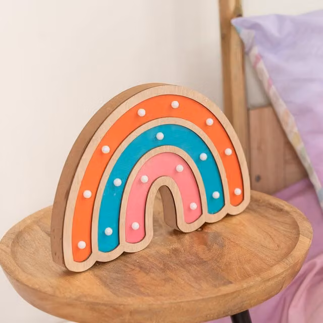 ValueLights Pink Wooden LED Table Lamp and Night Light