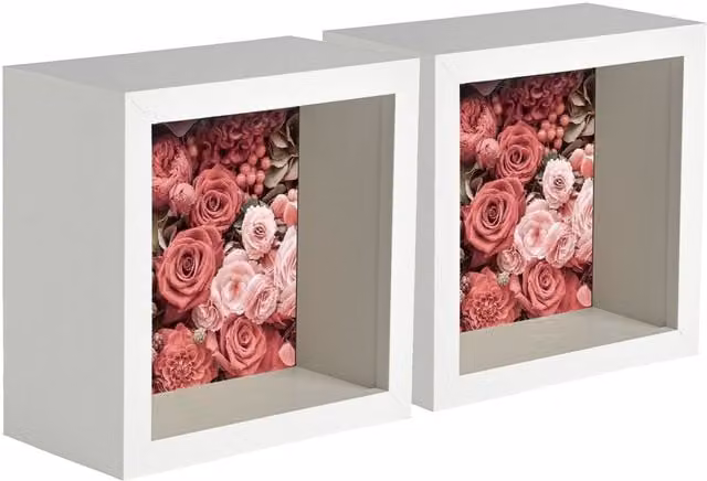 Nicola Spring Pack of 2 White Square 3D Deep Box Photo Frames, W/H: 10.16 x 10.16 cm