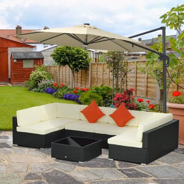 Outsunny 7 Piece Modern Black Rattan Garden Furniture Set